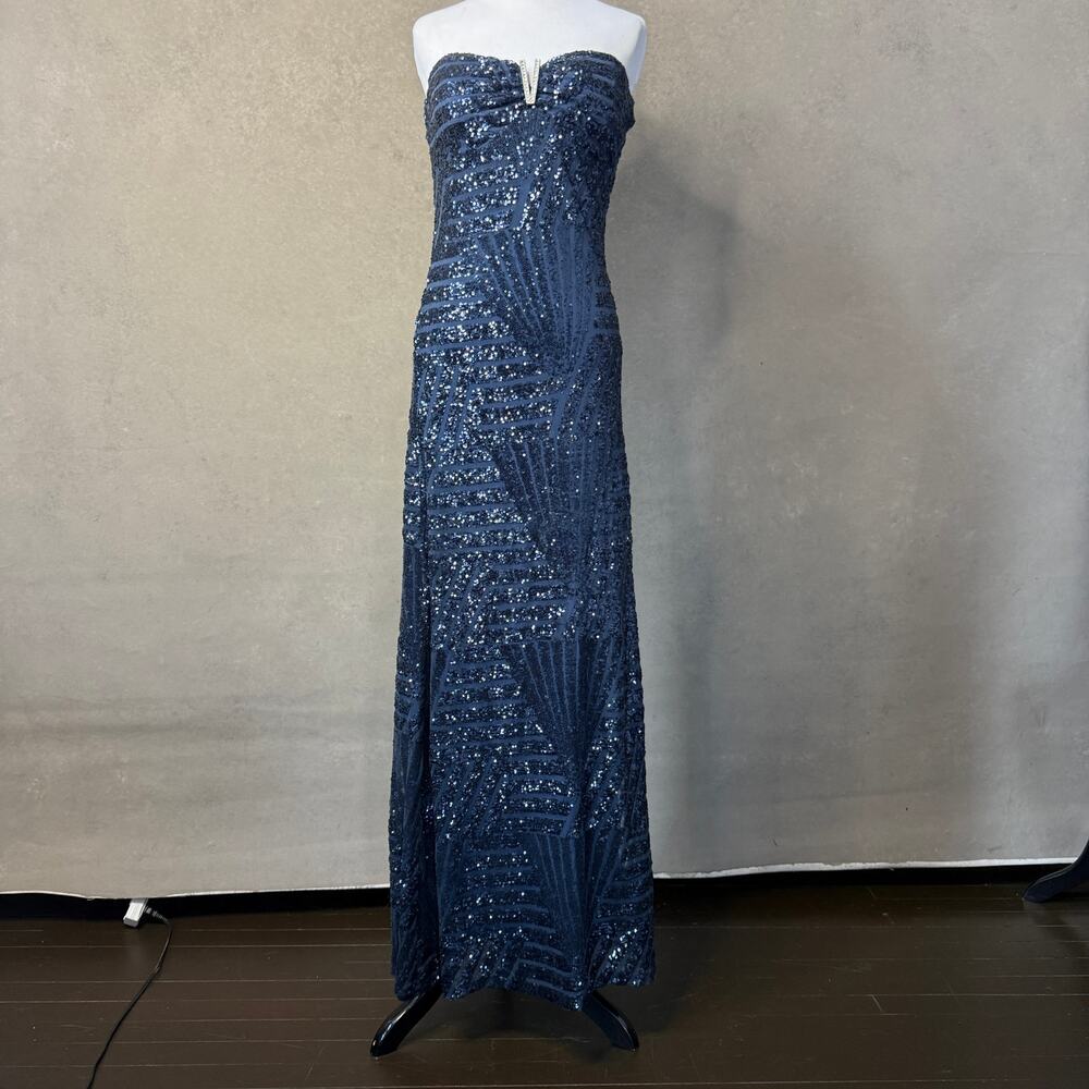 Love Reigns Navy Sequin Strapless Mermaid Prom Formal Gown Size L